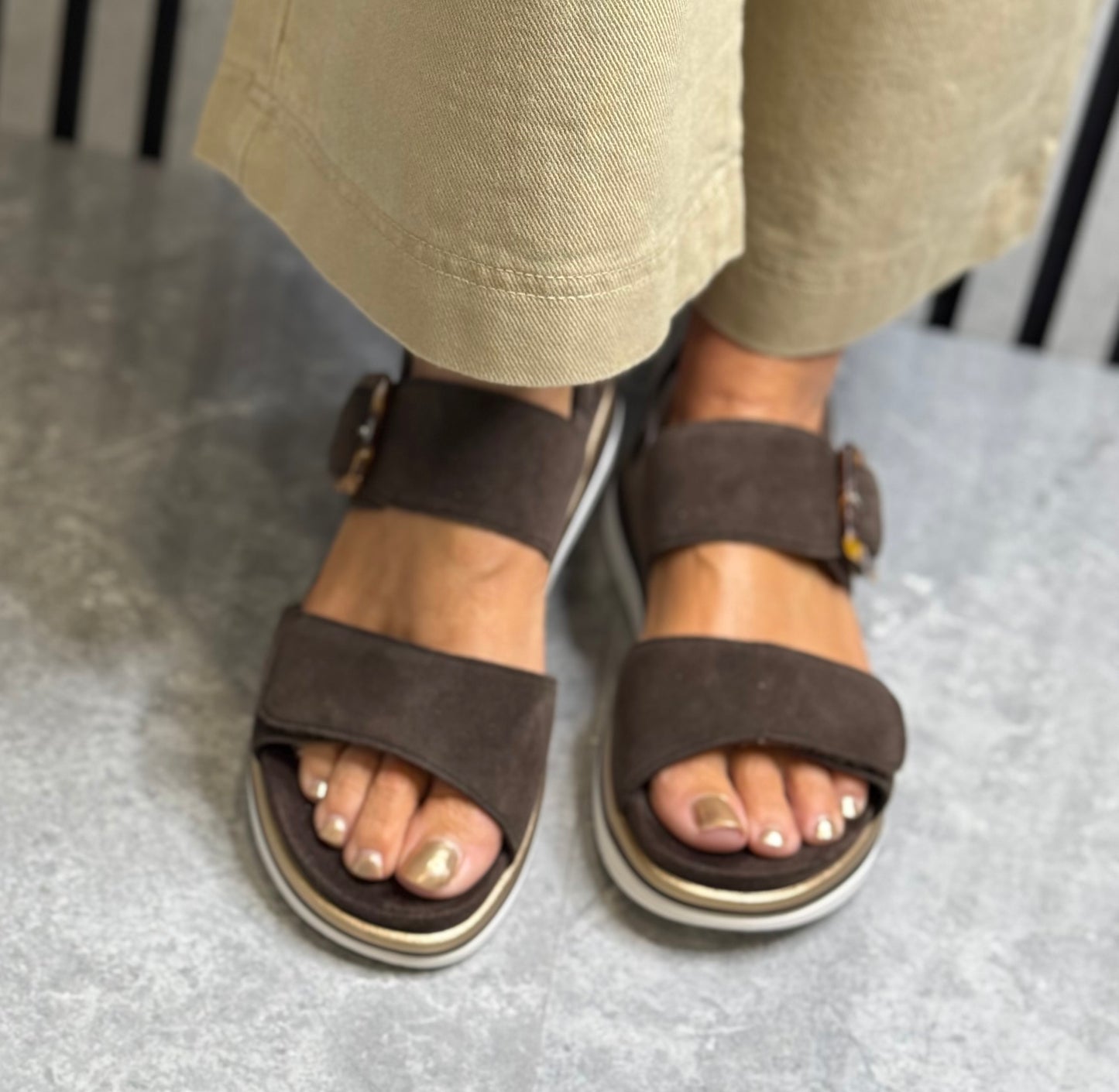 Remonte - Brown Suede Buckle Detail Sandal