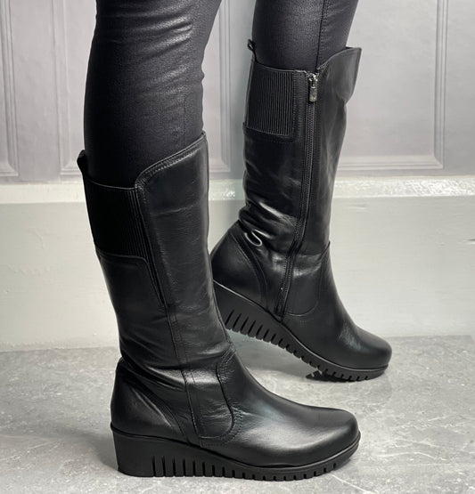 Lotus - 'Fitzgerad' Black Mid Length Leather Boot