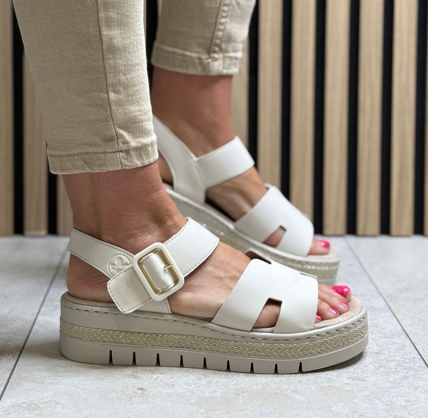 Rieker - Beige Detailed Platform Sandal