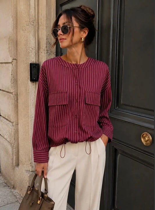 Wine Striped Shirt With Drawstring