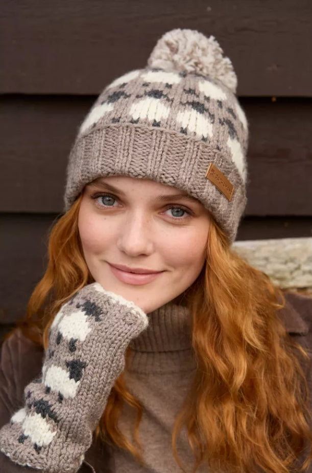 Pachamama  - ‘Sheep’ Mushroom Merino Roll Back Bobble Beanie Hat
