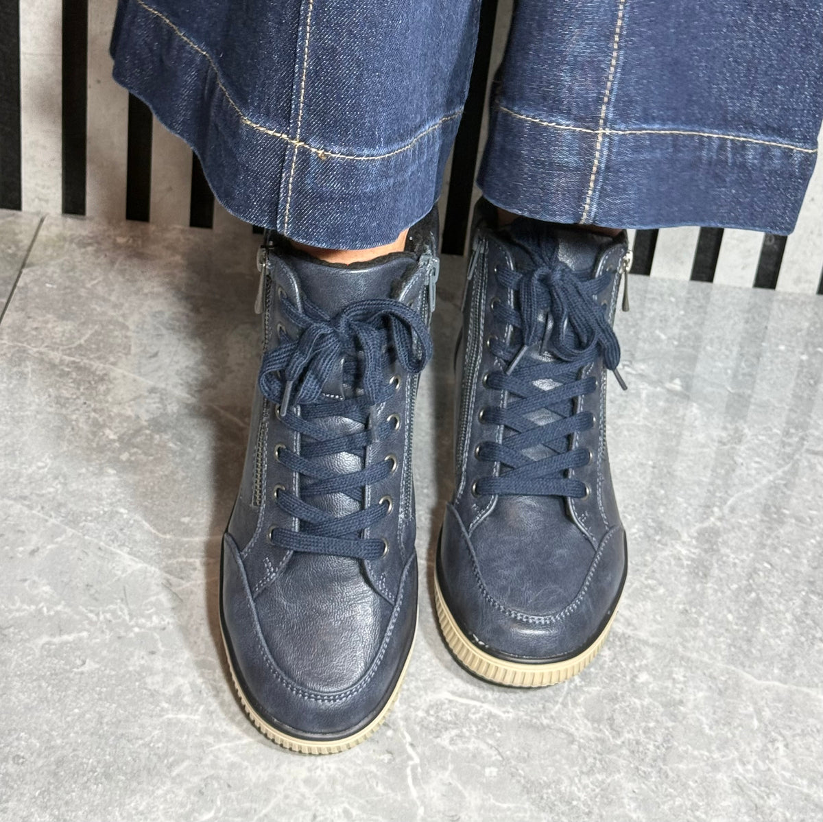Lotus - 'Fleur' Navy Laced Ankle Boot