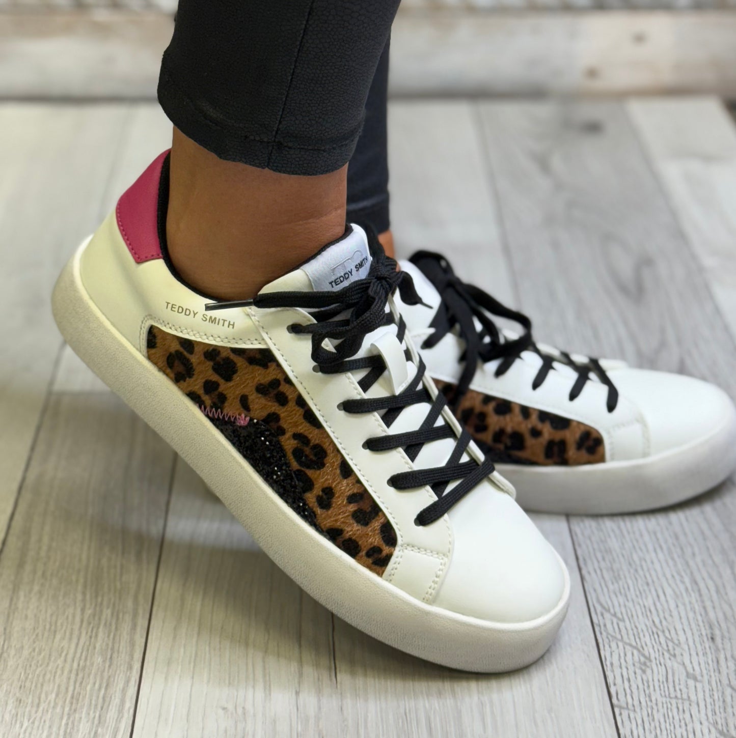 Teddy Smith - White/Animal Print Leather Trainer