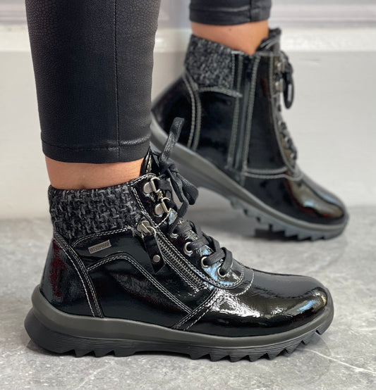 Lunar - 'Psyche' Black Patent Waterproof Boot