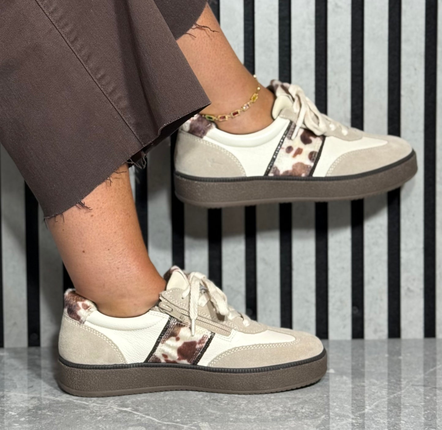 Tamaris Comfort - Off White/Cow Print Trainer