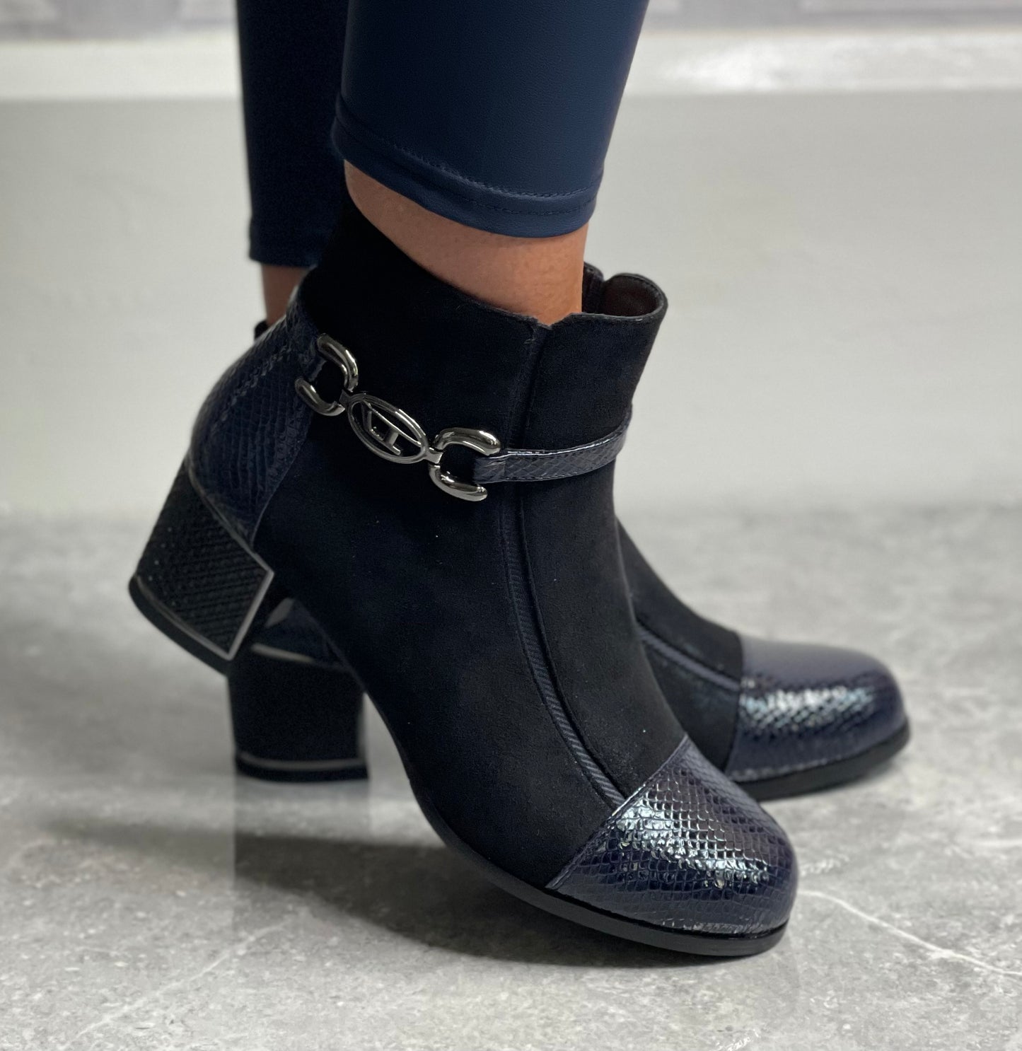 Redz - Navy Metallic Ankle Boot