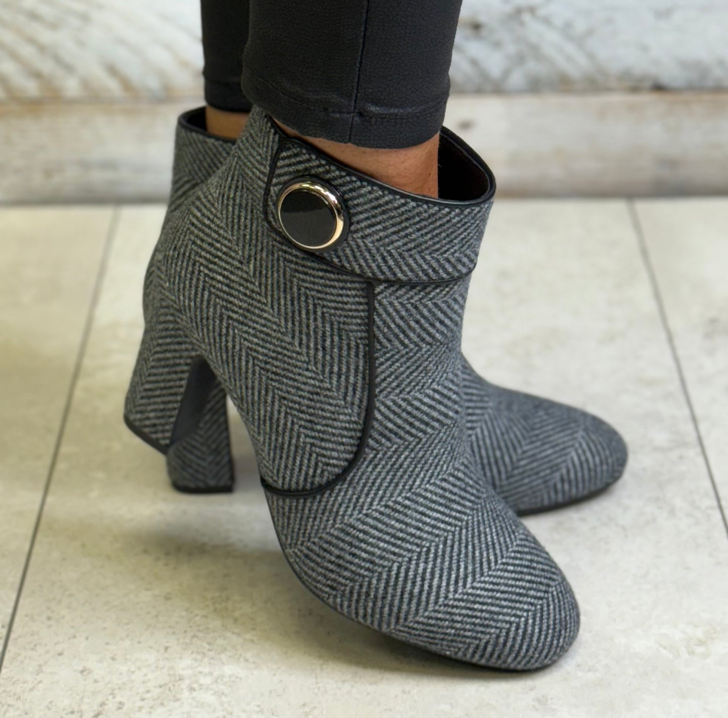 Dancing Matilda - Black Herringbone Ankle Boot