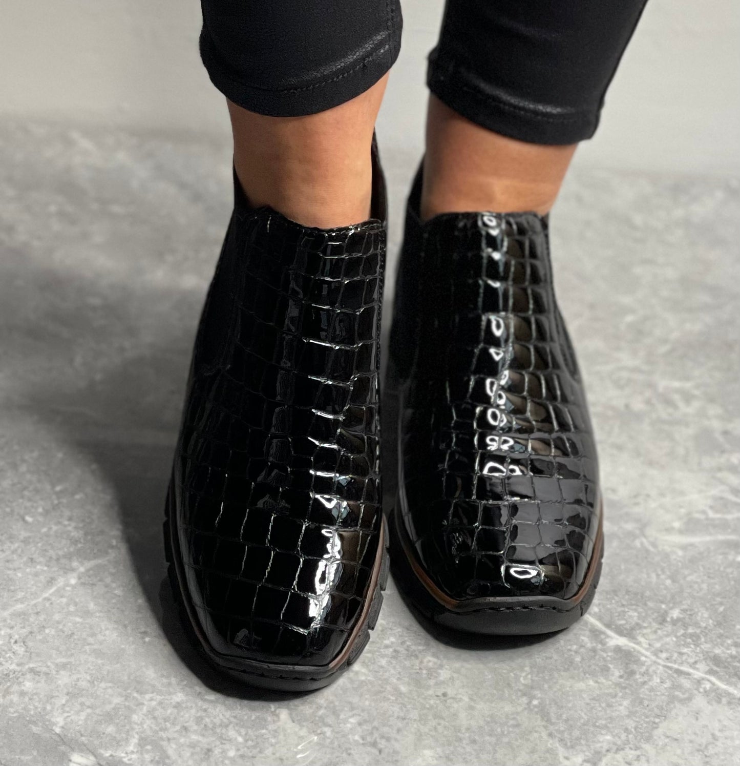 Rieker - Black Patent Croc Leather Boot