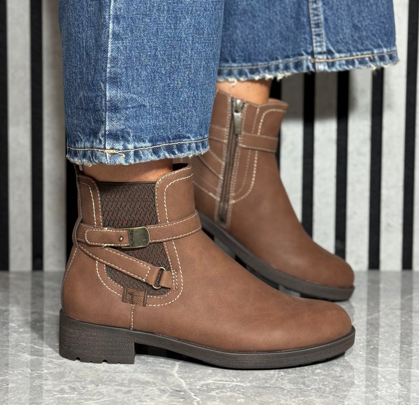 Tamaris - Brown Strap Detail Chelsea Boot