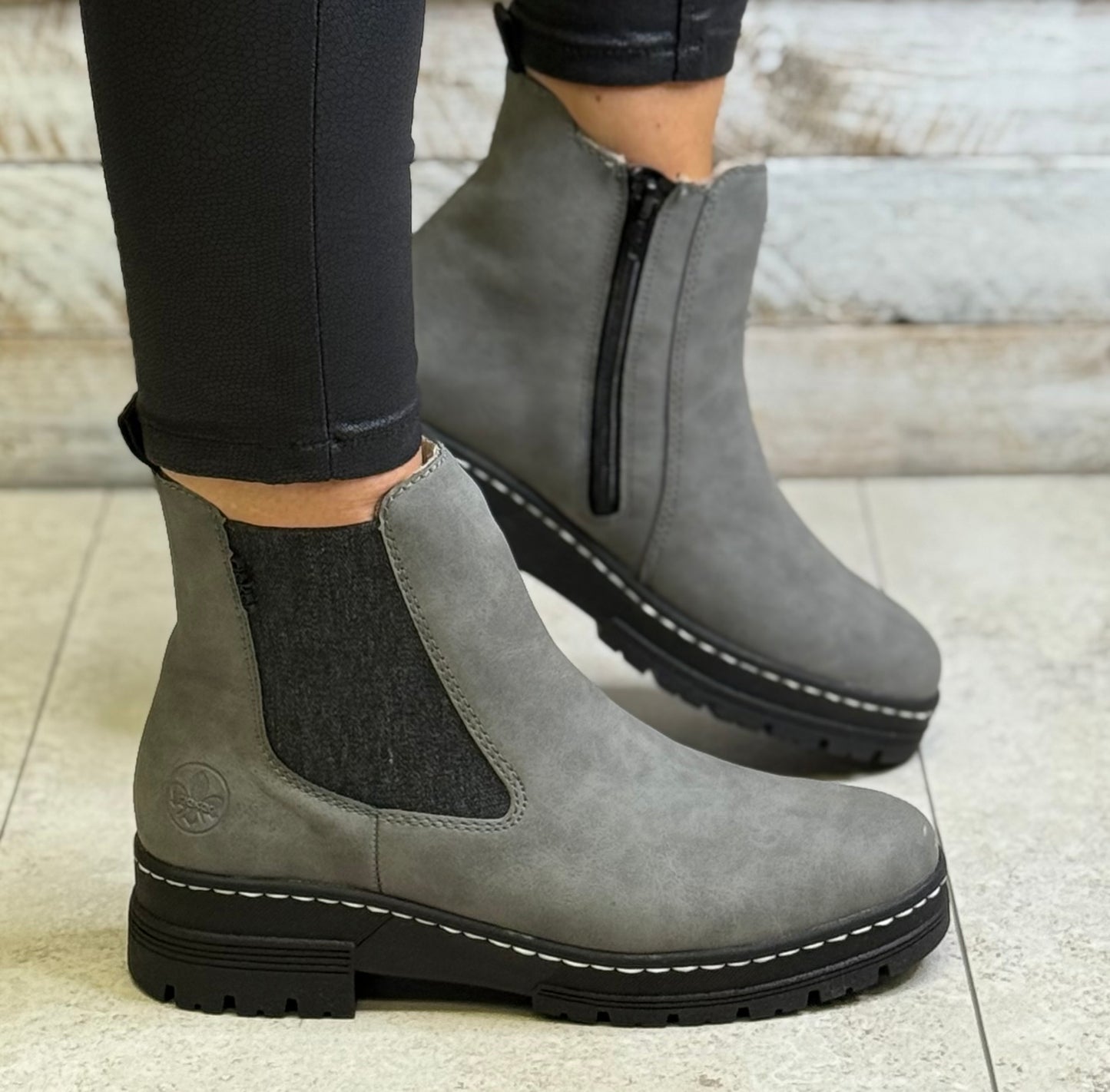 Rieker - Grey Fleece Lined Chelsea Boot
