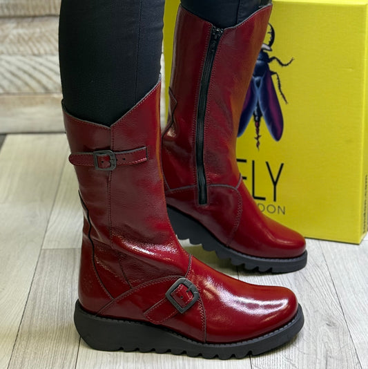 Fly London - Red Patent Mid Leather Boot