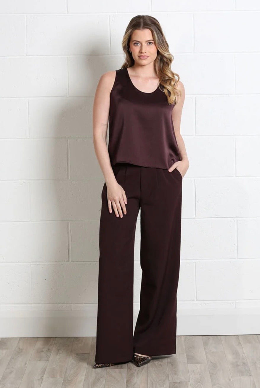 Rant & Rave - 'Teresa’ Aubergine Wide Leg Trouser