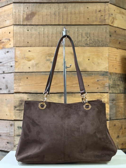 hannah k - 'Sophia' Brown Faux Suede Handbag