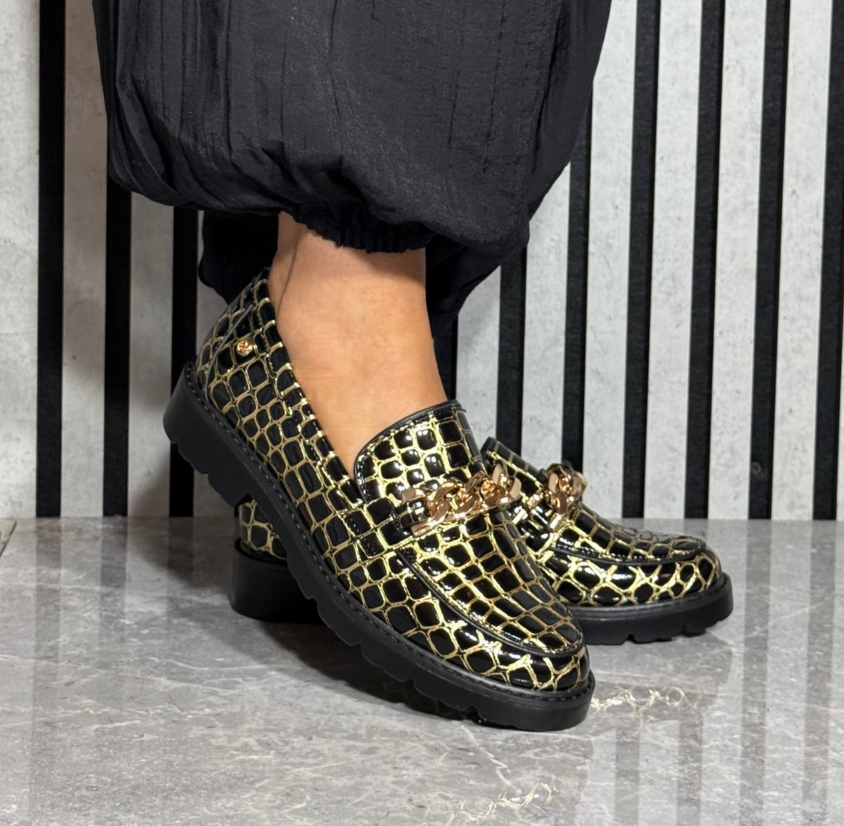Zanni & Co - 'Bling Ring' Patent Croc Effect Loafer