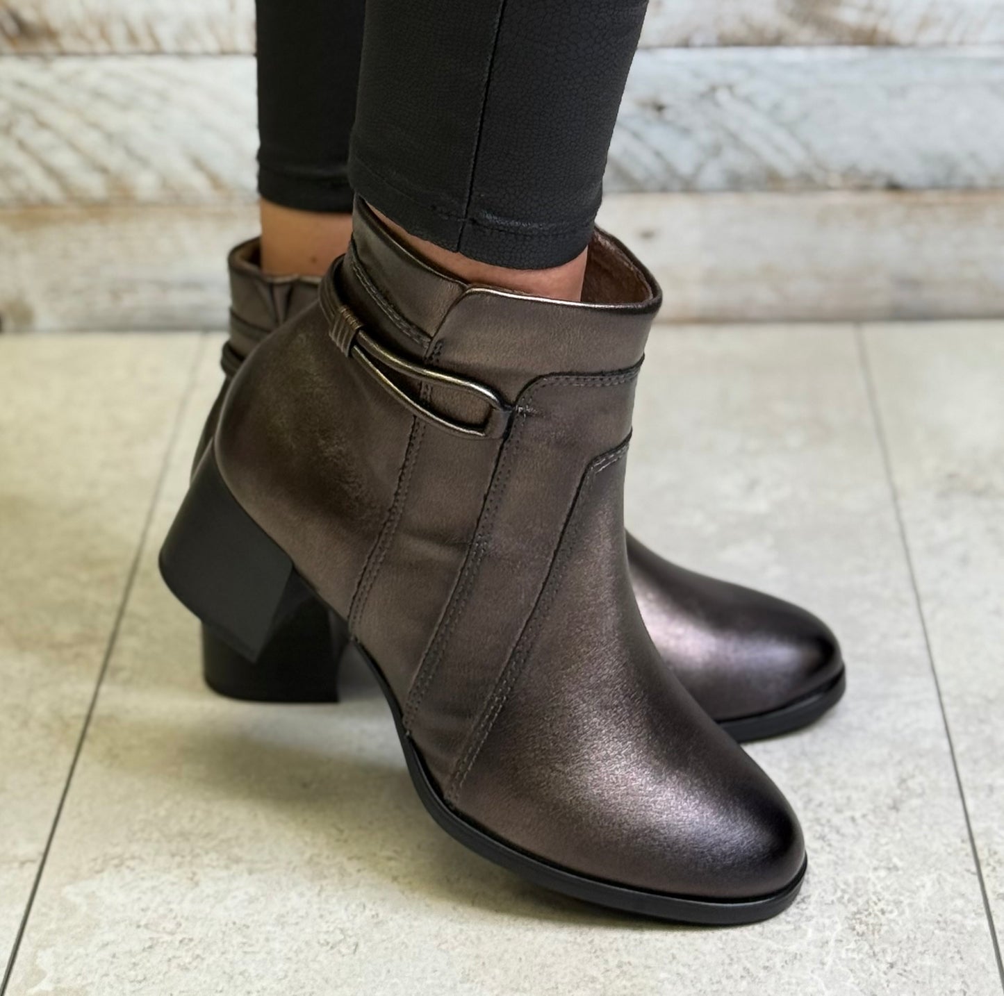 Jana - Bronze Block Heel Boot