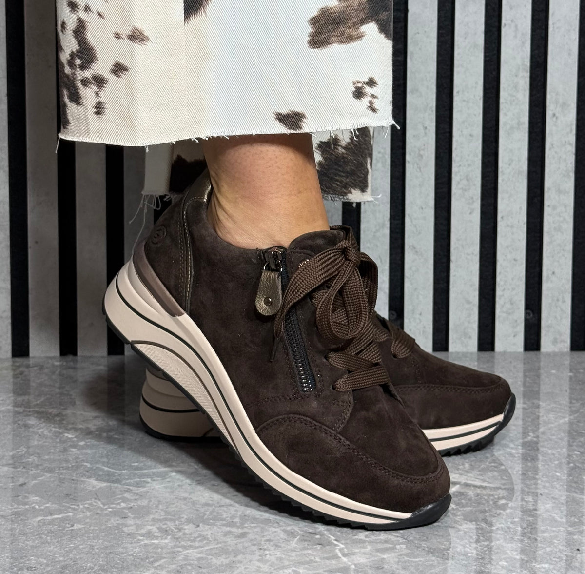 Remonte -  Brown Suede Wide Fit Wedge Trainer