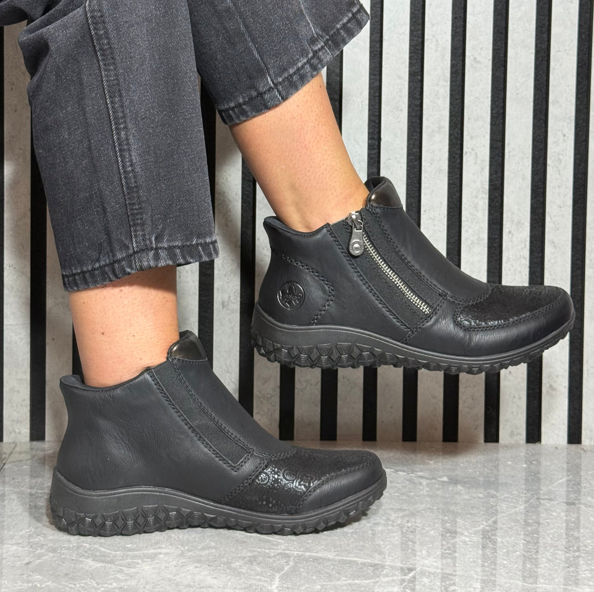 Rieker - Black Extra Wide Stretch Casual Boot
