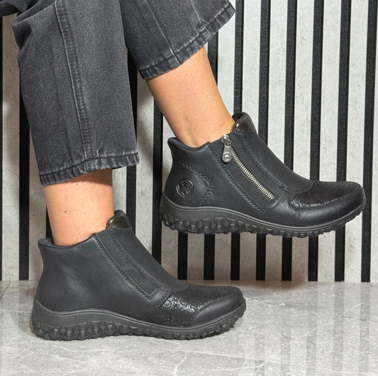 Rieker - Black Extra Wide Stretch Casual Boot