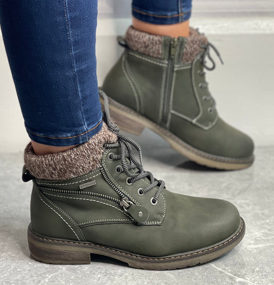 Lunar - 'Benson' Olive Knit Detail Waterproof Boot