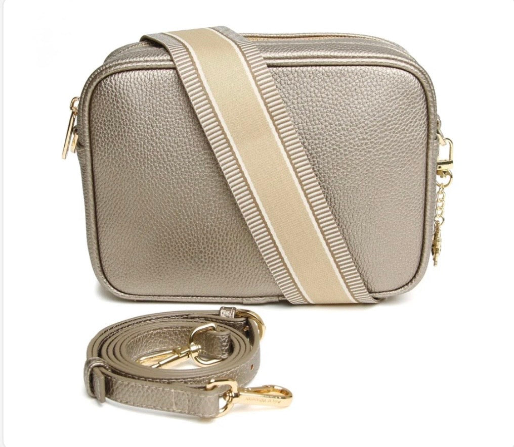 Alice Wheeler - Soho Bronze Crossbody (Beige Stripe Strap)