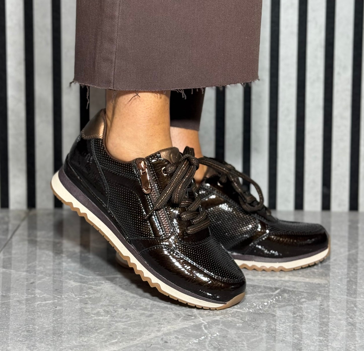 Marco Tozzi - Mocha Patent Side Zip Trainer