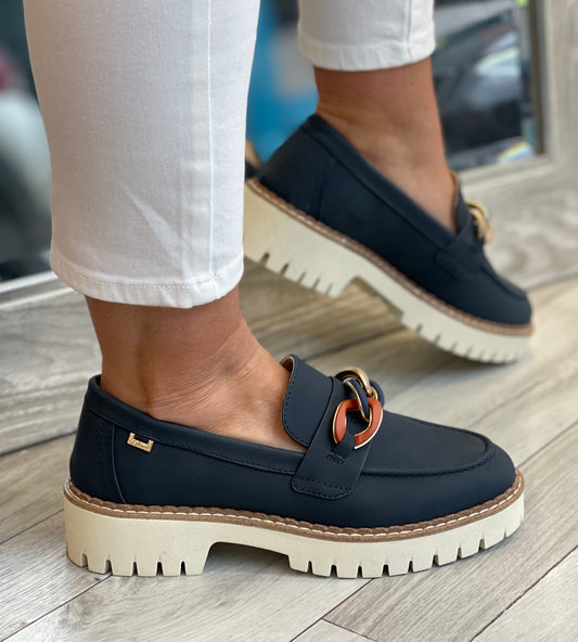 S Oliver - Navy Chain Detail Loafer