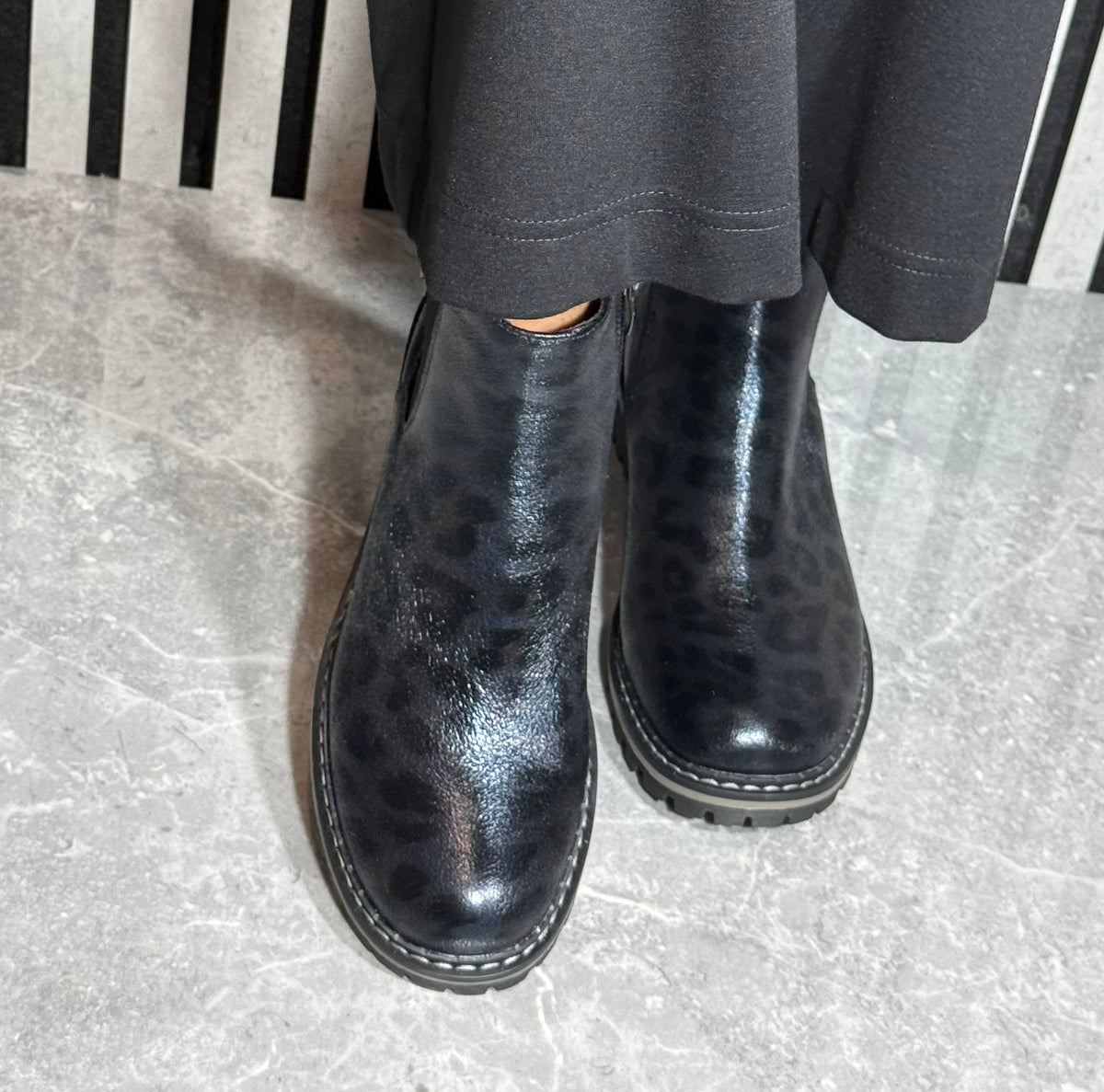 Lunar - 'Andrea' Black Leopard Print Chelsea Boot