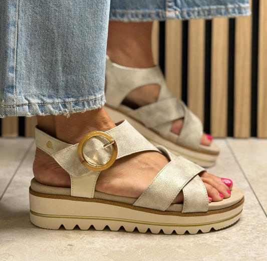 Jana - Beige/Gold Platform Sandal