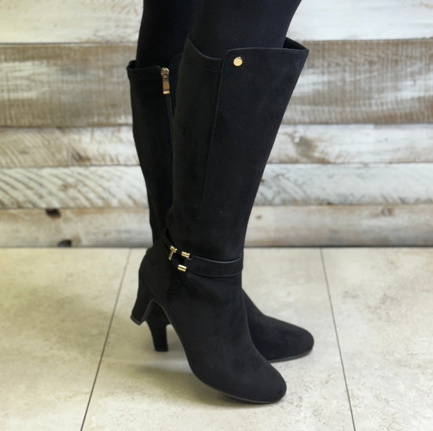 Redz - Black Faux Suede Long Boot