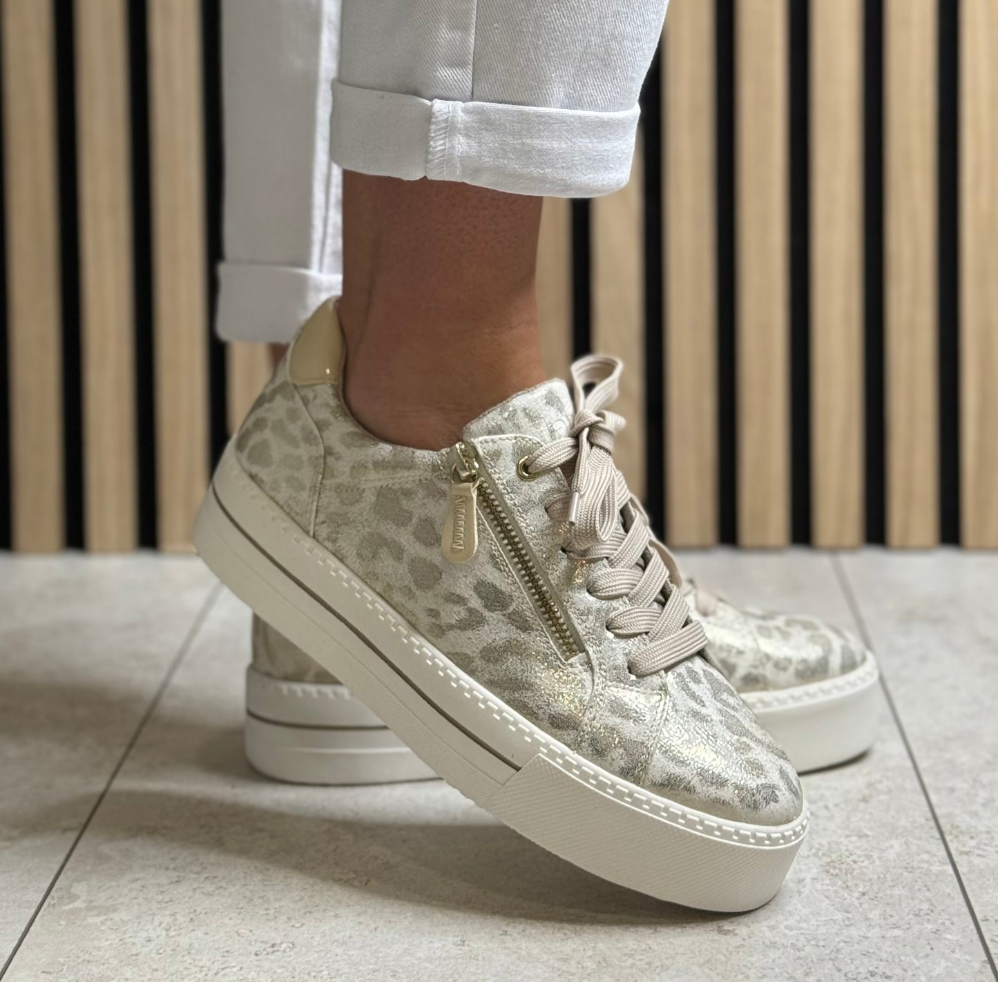 Jana - Gold Metallic Leopard Print Trainer