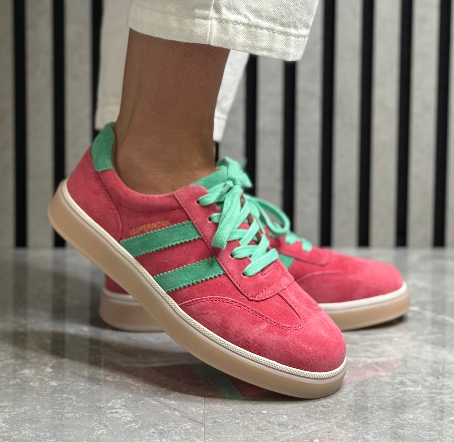 Drilleys- 'Seventy Five’ Mint Berry Leather Trainer