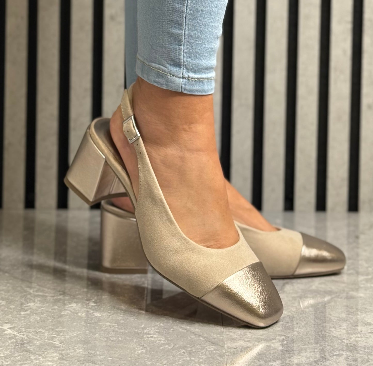 Marco Tozzi - Beige Block Heel Slingback