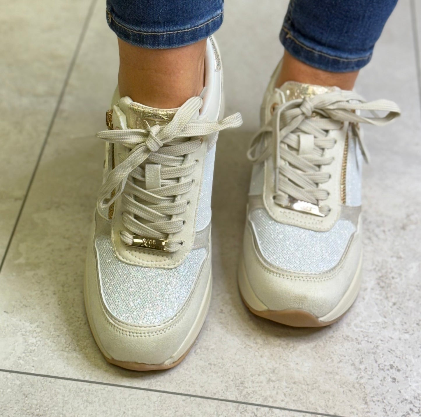 Xti - Beige Glitz Wedge Trainer (144379)