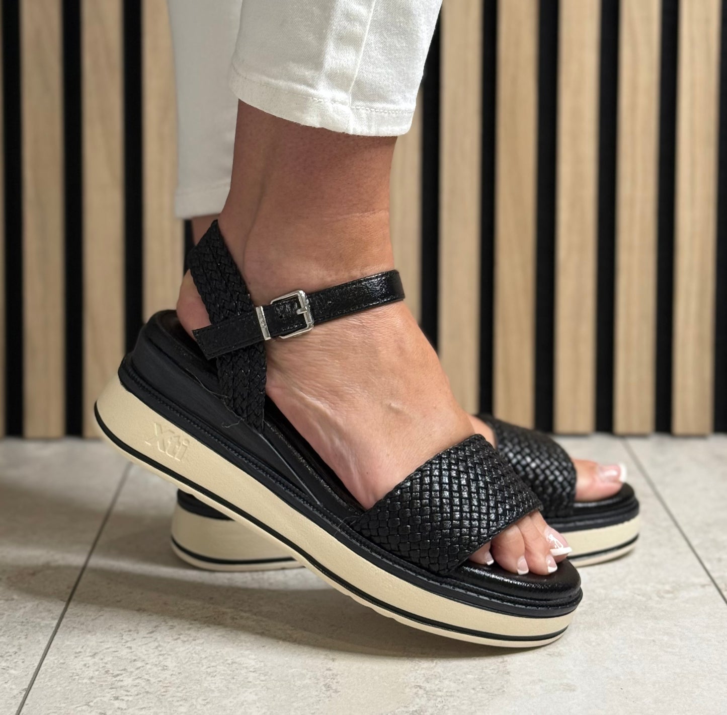 Xti - Black Detailed Wedge Sandal (145251)