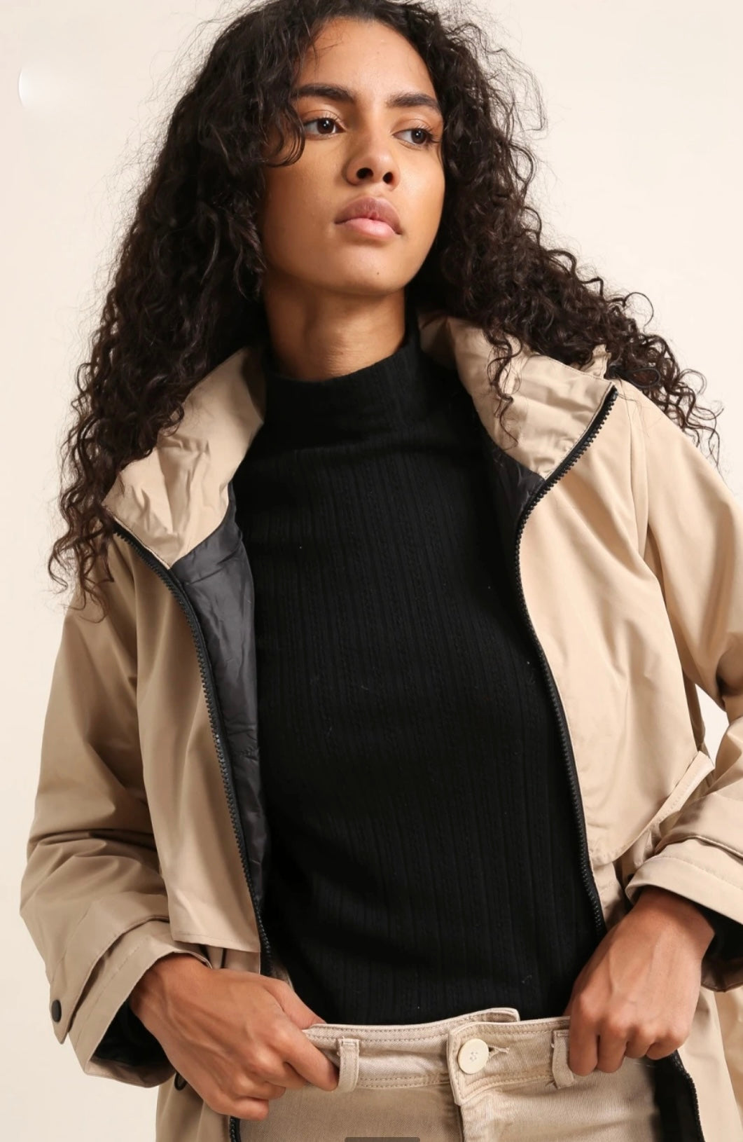 Beige Long Raincoat