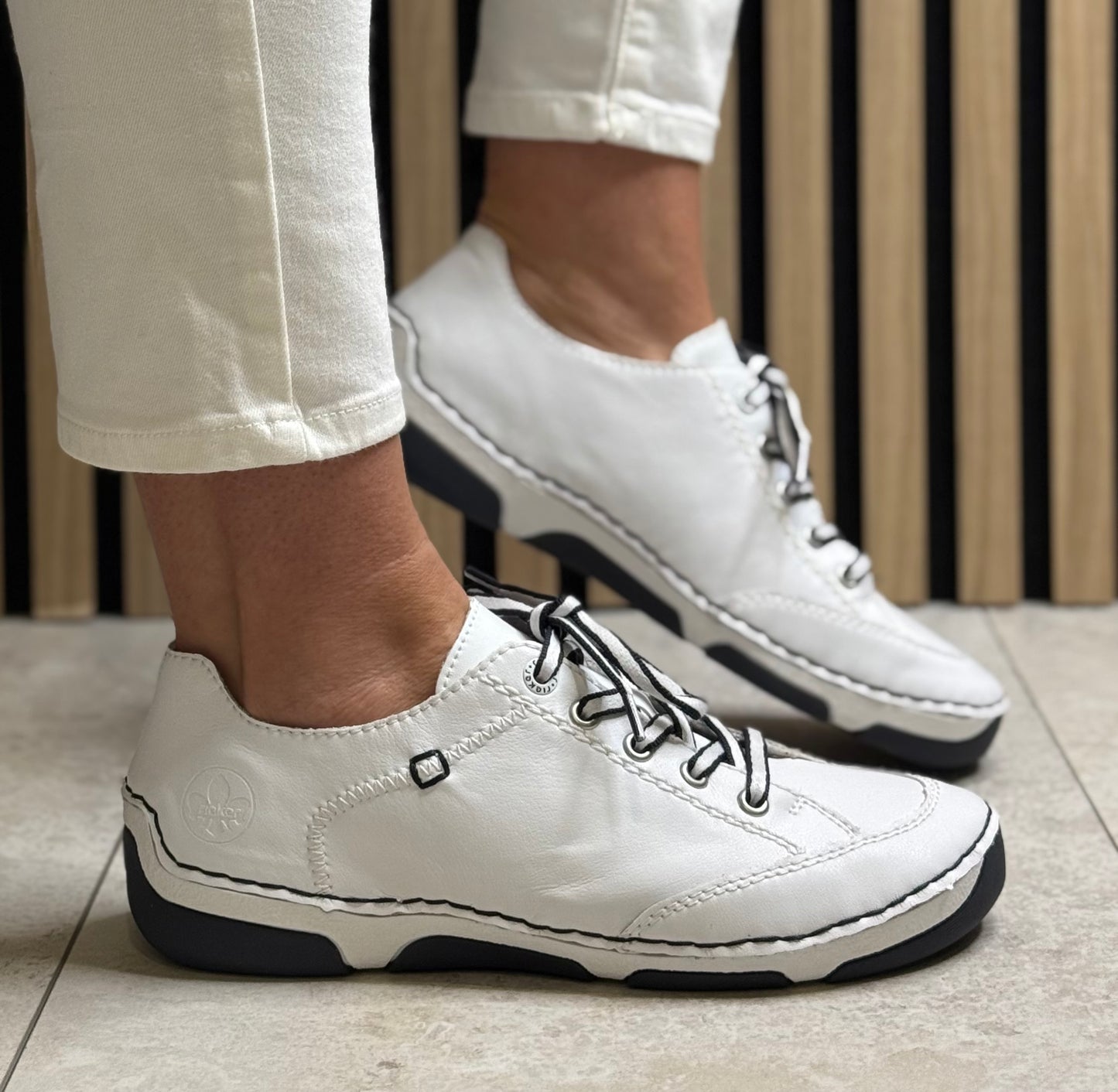 Rieker - White Lace up Leather Shoe