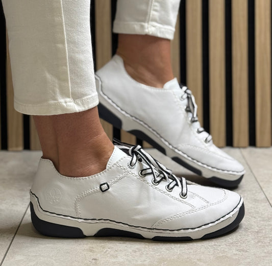 Rieker - White Lace up Leather Shoe