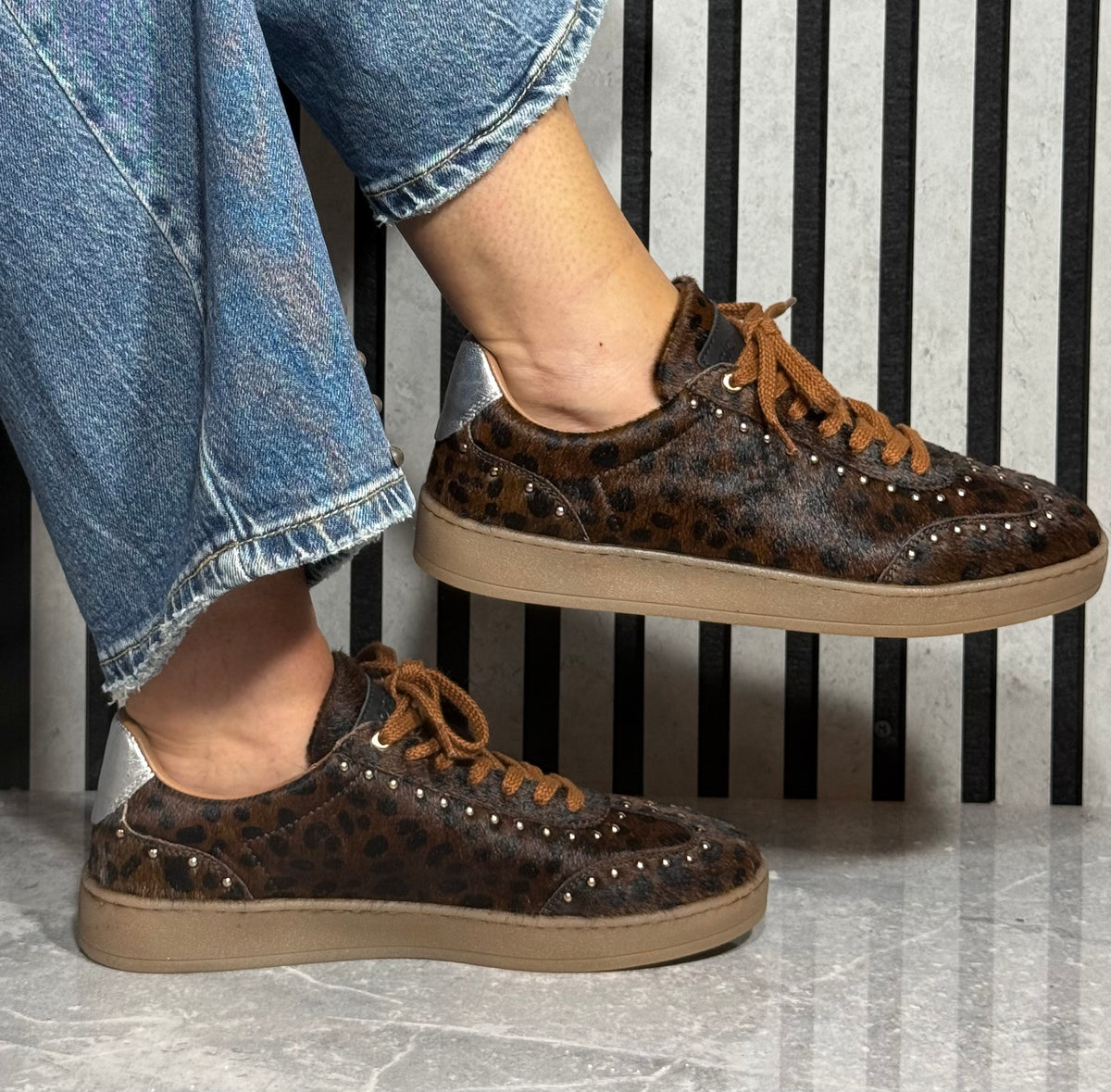 Gioseppo - Brown Leopard Print Leather Trainer