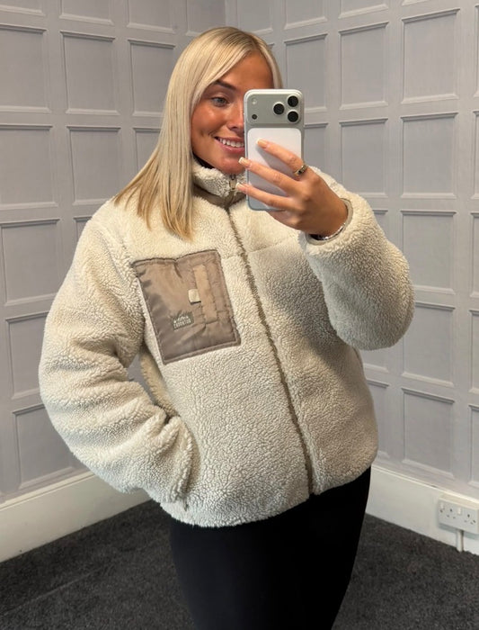 MXO - Beige/Taupe Trim Teddy Full Zip Fleece