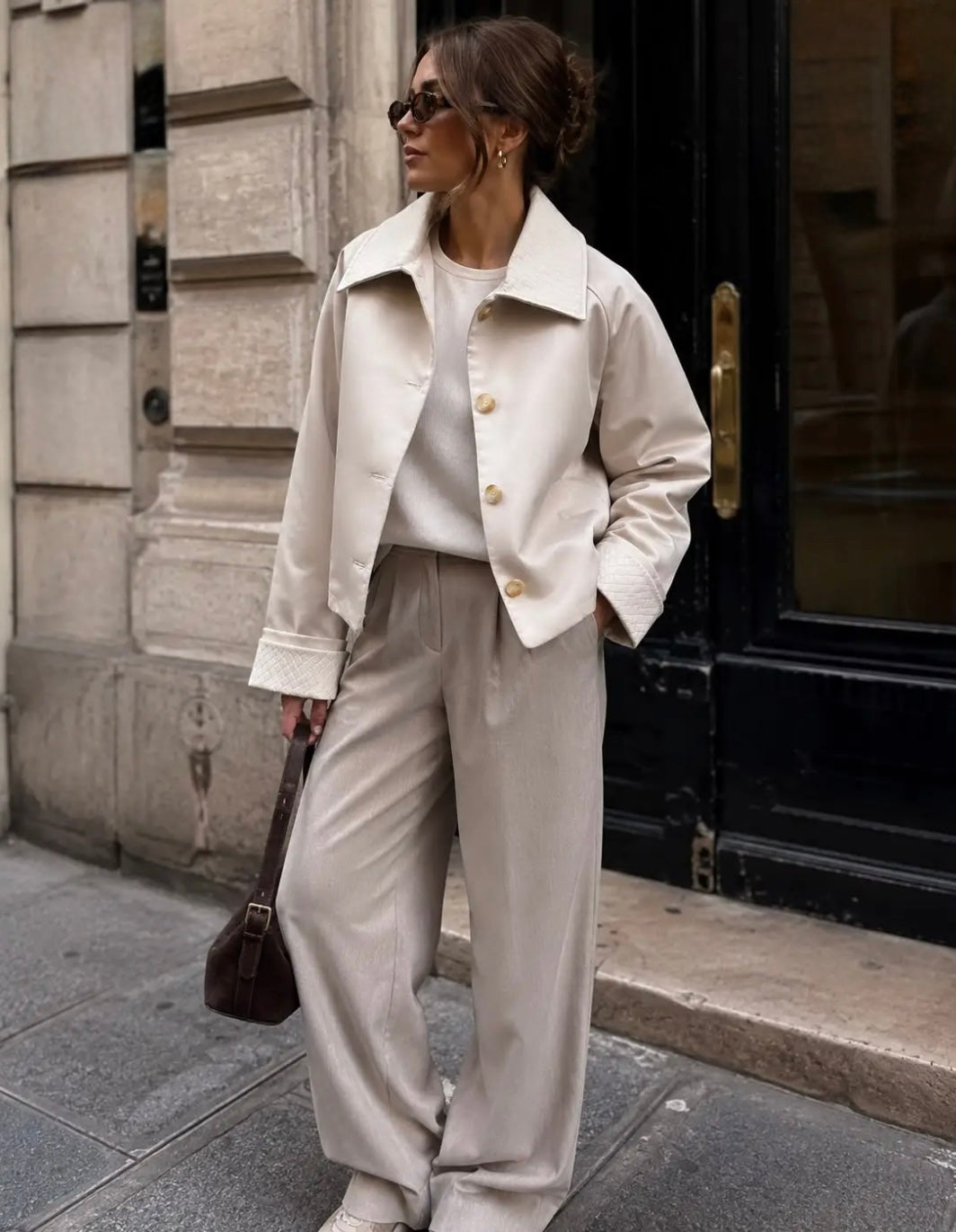 Beige Cropped Trench Jacket