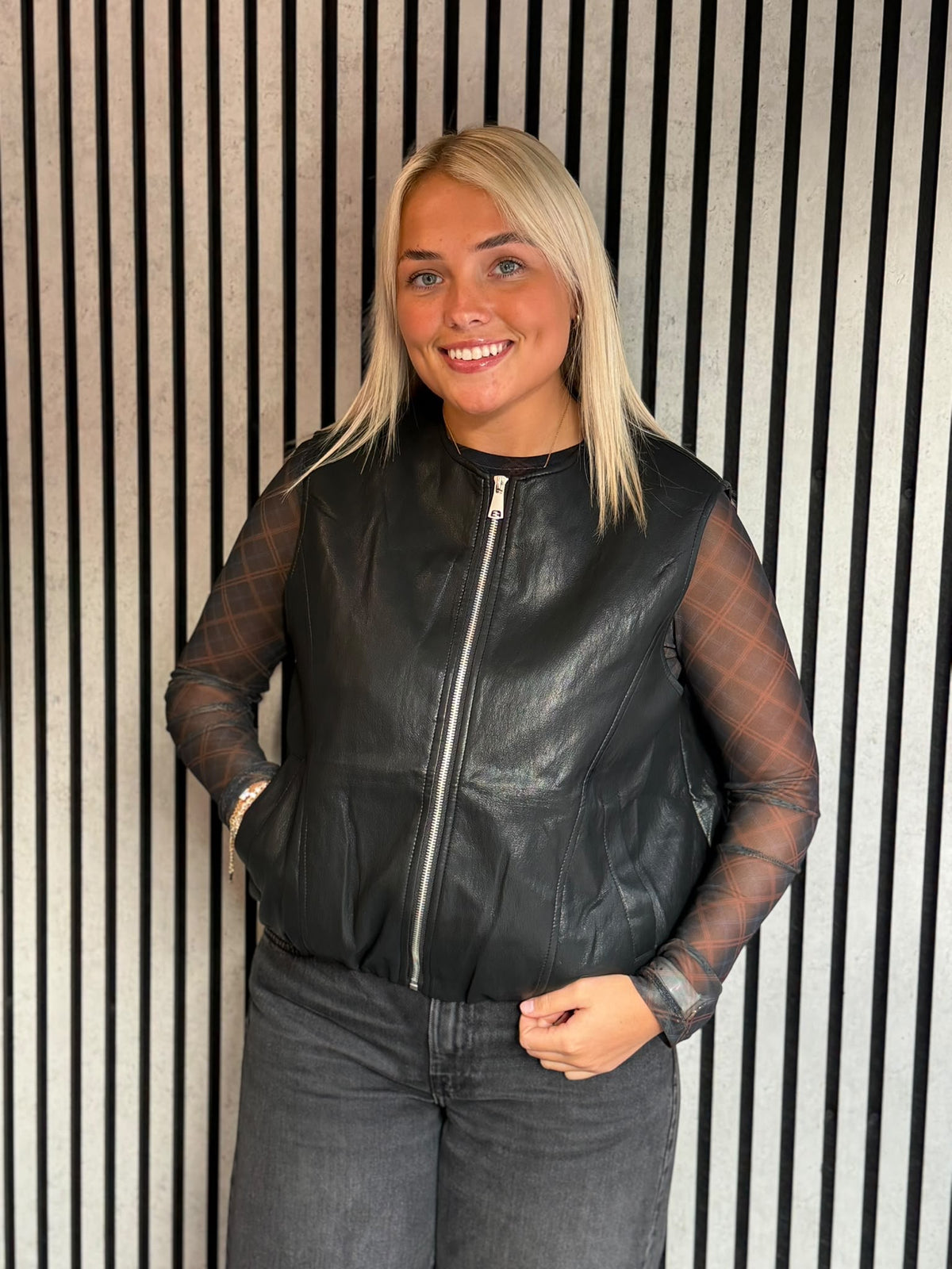 Black Faux Leather Gilet