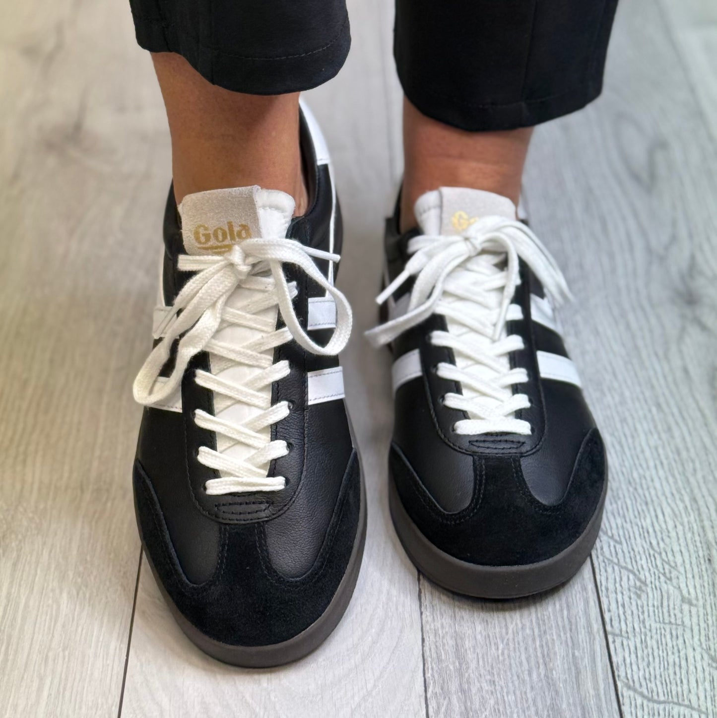 Gola - ‘Cyclone' Black/White/Dark Gum Sole Leather Trainer