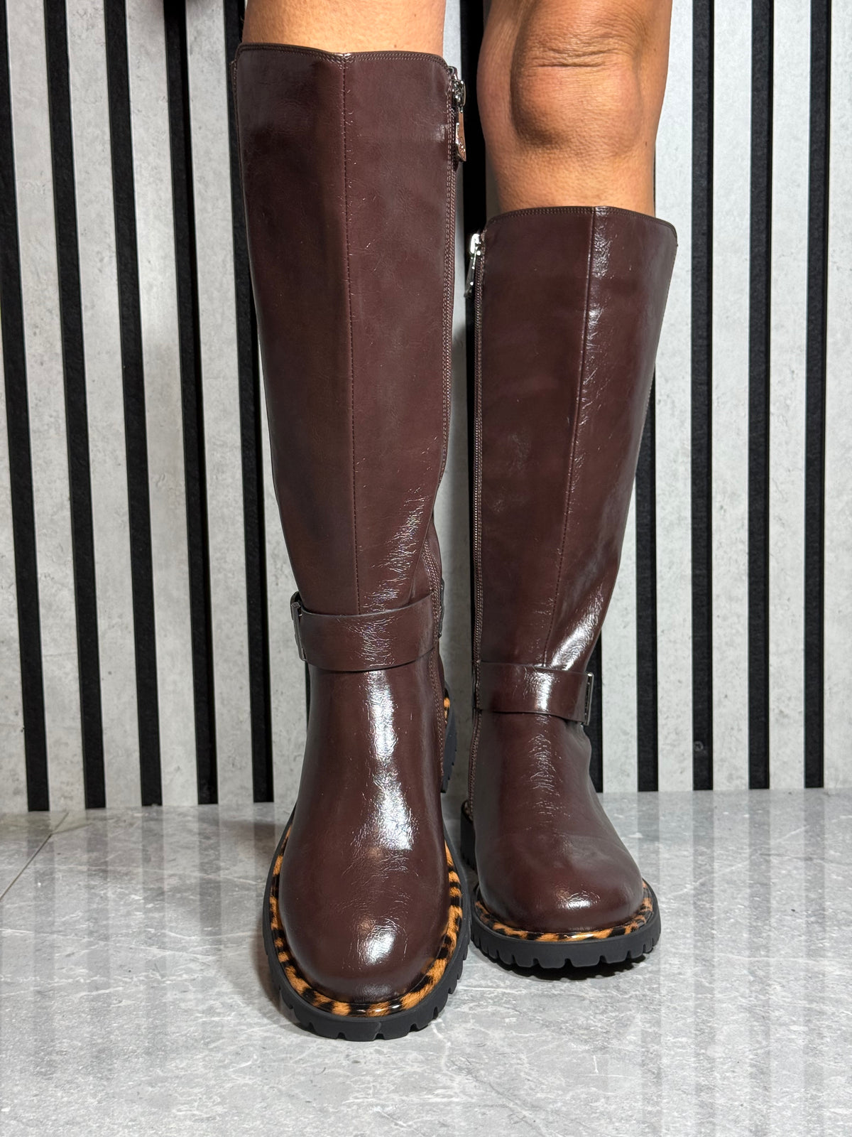 Zanni & Co - Yeshan One Choccy Brown Patent Long Boot