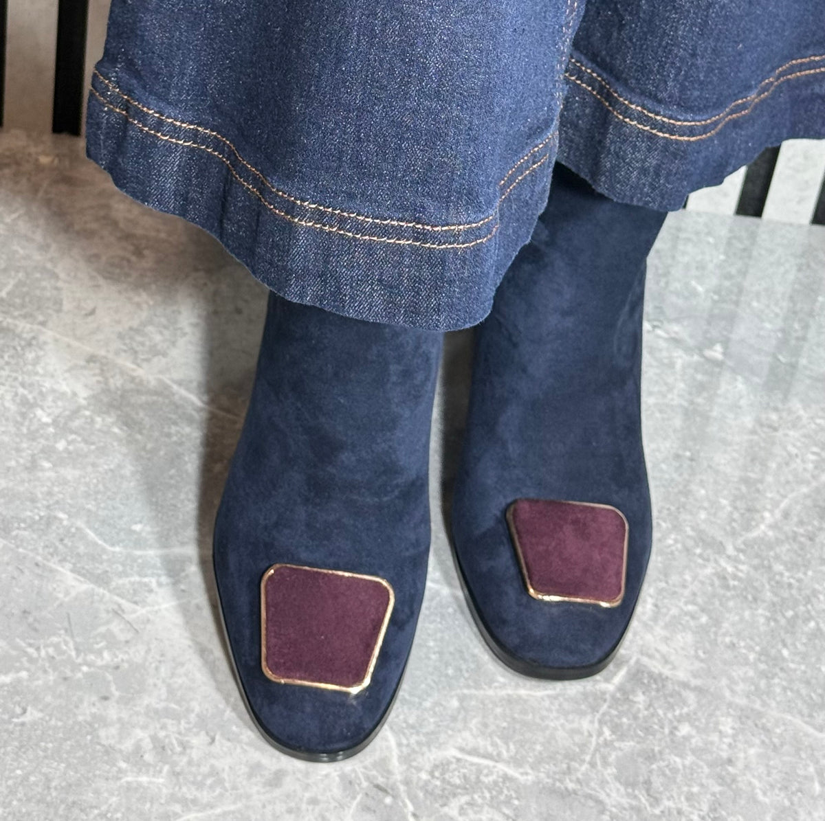 Kate Appleby - ‘Drayton' Sapphire/Burgundy Trim Block Heel Boot