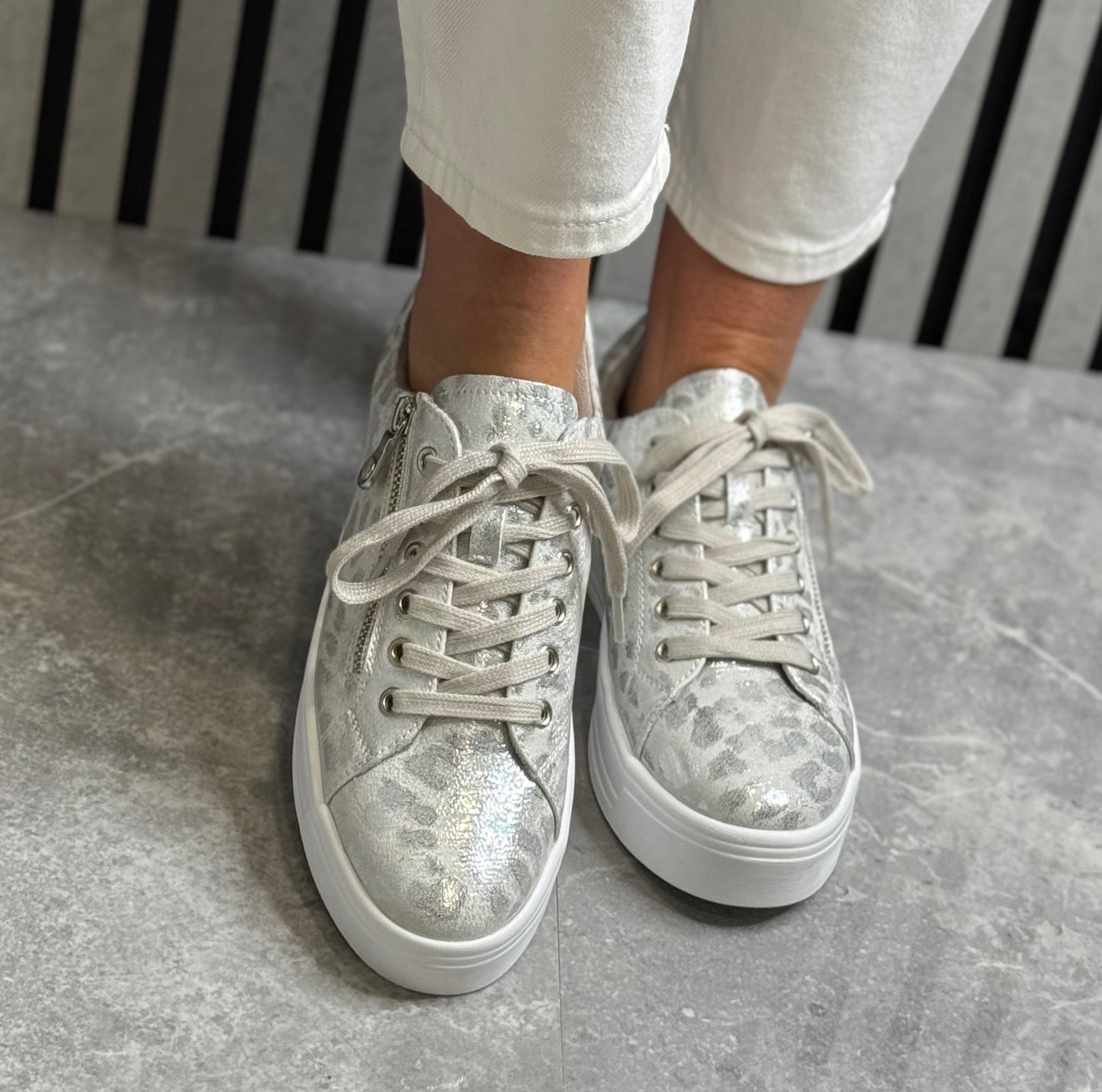 Lunar - 'Charm' Silver Animal Print Metallic Trainer