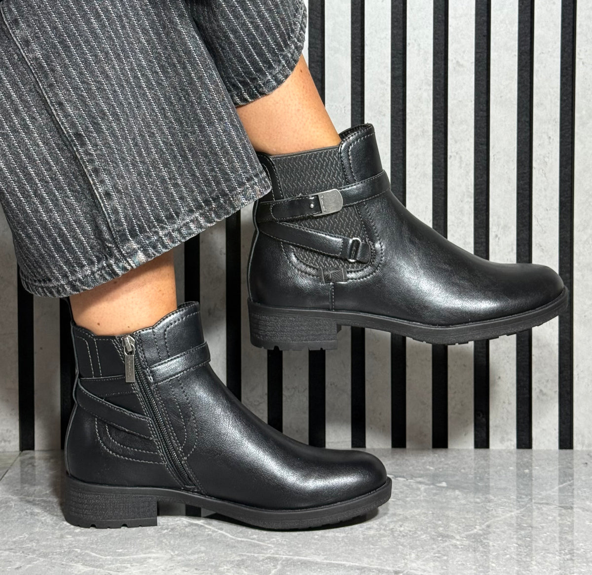 Tamaris - Black Strap Detail Chelsea Boot