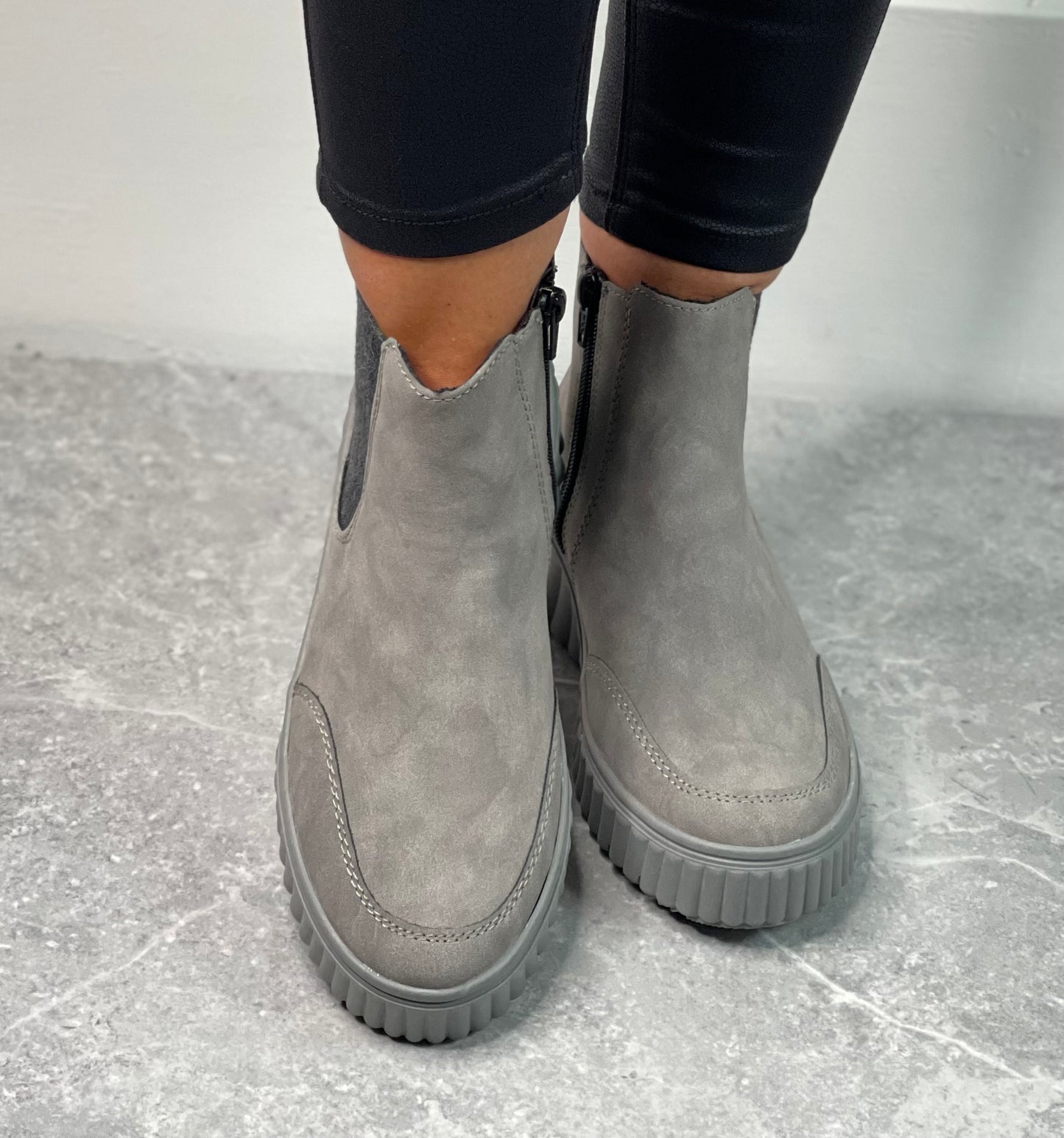 Rieker - Grey Platform Side Zip Boot