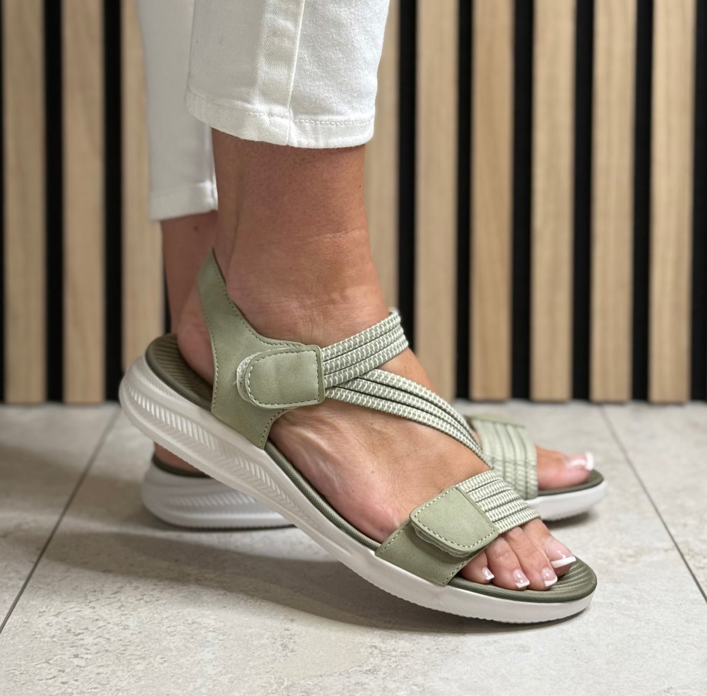 Redz - 'Florrie' Khaki Velcro Strap Sandal