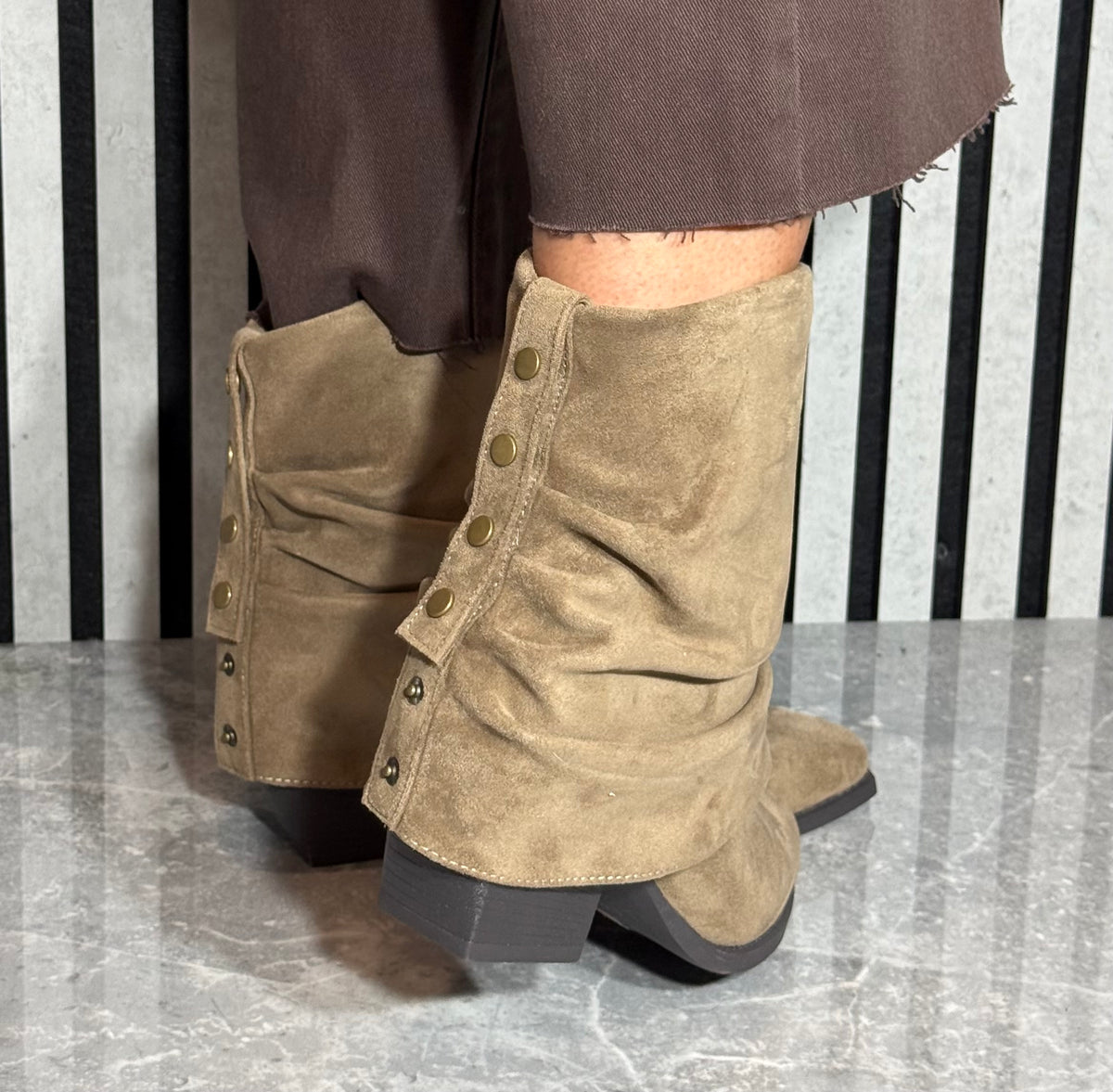 Lunar - 'Monica' Taupe Ruched Ankle Boot