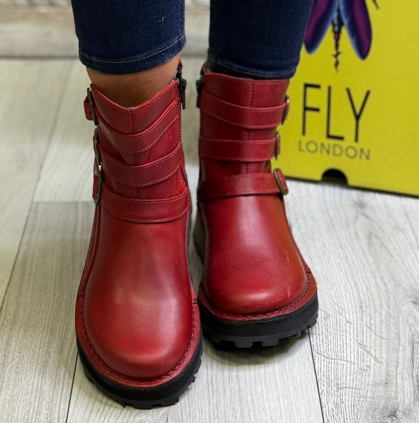 Fly London - Deep Red Leather Wedge Boot